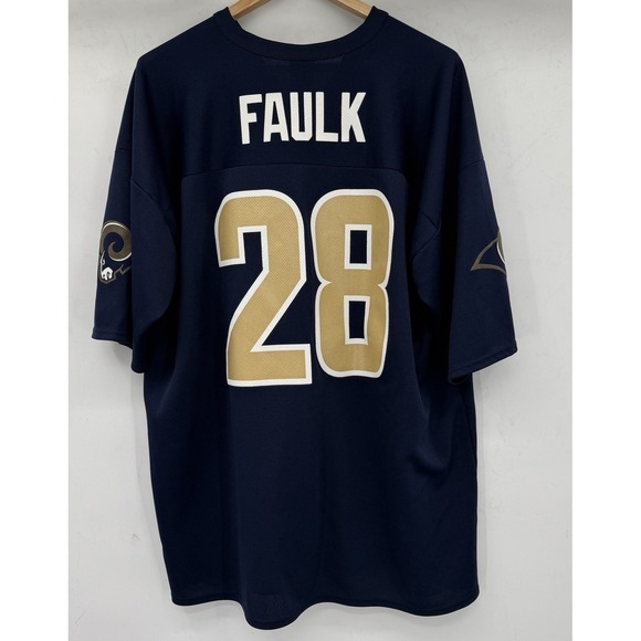 Marshall Faulk 28 St Louis Rams Jersey 2XL NFL Team Apparel Navy Gold Micro Mesh - Picture 2 of 11